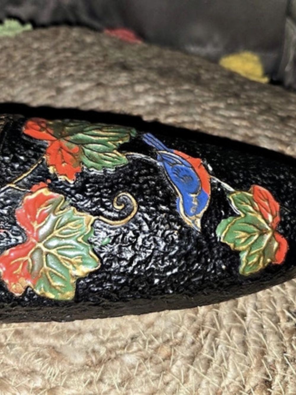 Japanese Floral Black Wall Pocket Mid-century